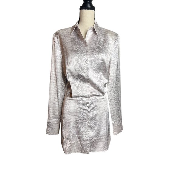 Lionless Dress Womens XS White Mirror Image Python Button Front Shirt Dress Mini - Picture 2 of 6